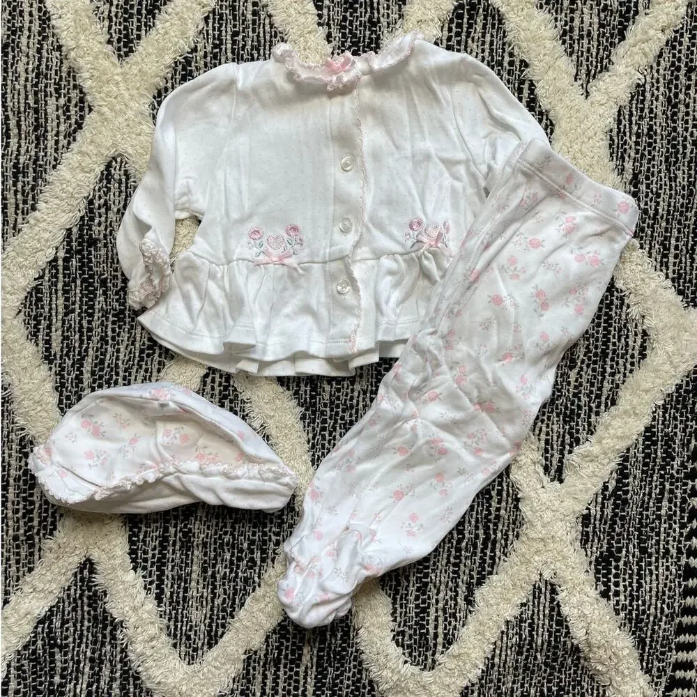 Little me Hat, Cardigan, and pants baby girl outfit 6mo Sweet Dainty